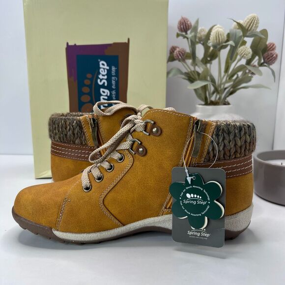 Spring Step Clifton-MST Sneaker Mustard Lace Up Side Zip Women's 8.5/EU 39 NWB - Picture 6 of 10
